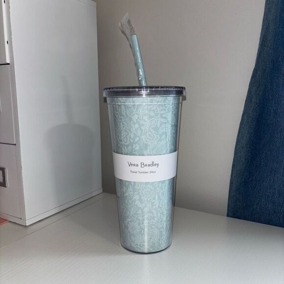 Vera Bradley Other - Vera Bradley Eden paisley mint travel tumbler 24oz flexible straw new